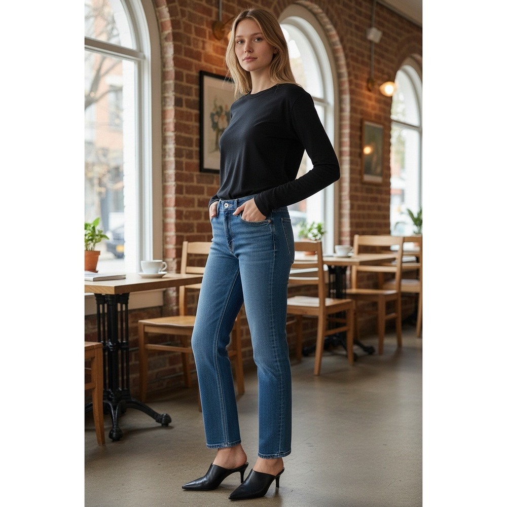 Mother Superior The Hiker Skimp‎ Mid Rise Straight Leg Jeans Blue Denim Size 28
